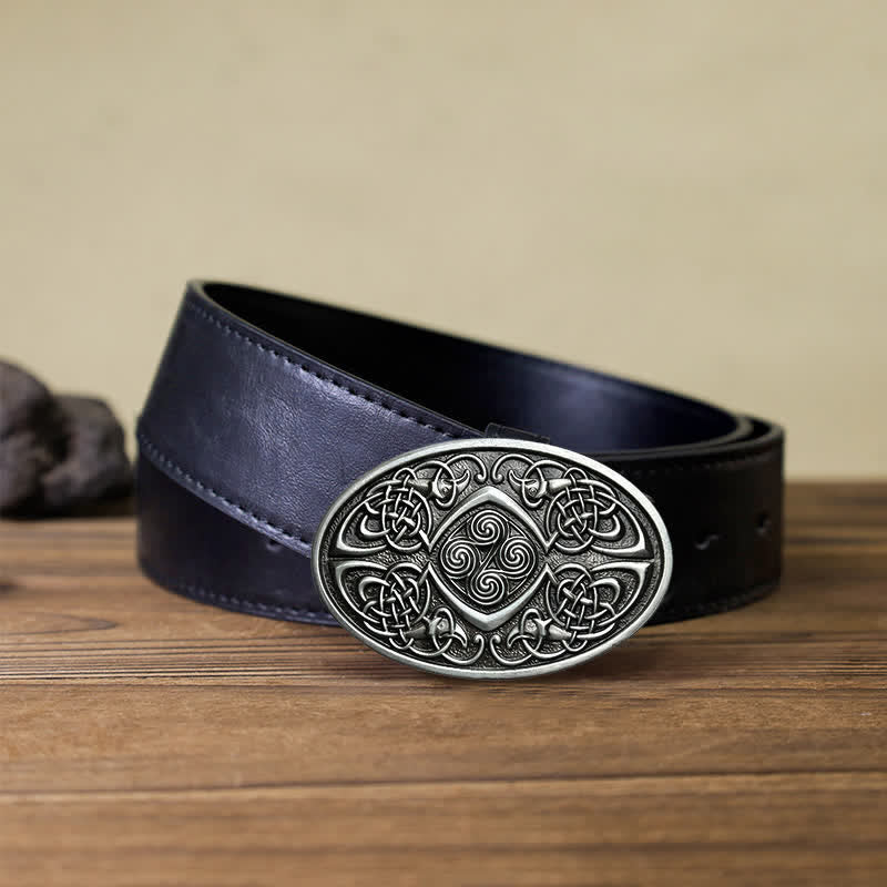 Men's DIY Viking Celtic Knot Buckle Leather Belt