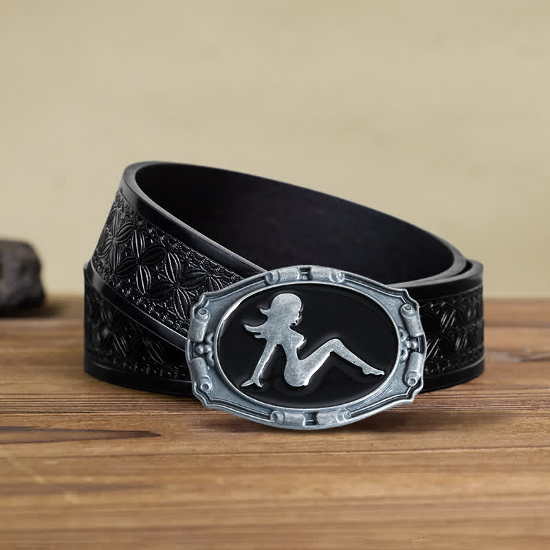 Men's DIY Punk Lady Silhouette Buckle Leather Belt