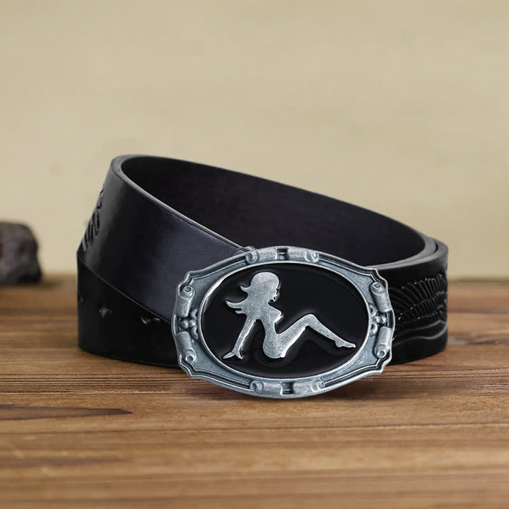 Men's DIY Punk Lady Silhouette Buckle Leather Belt