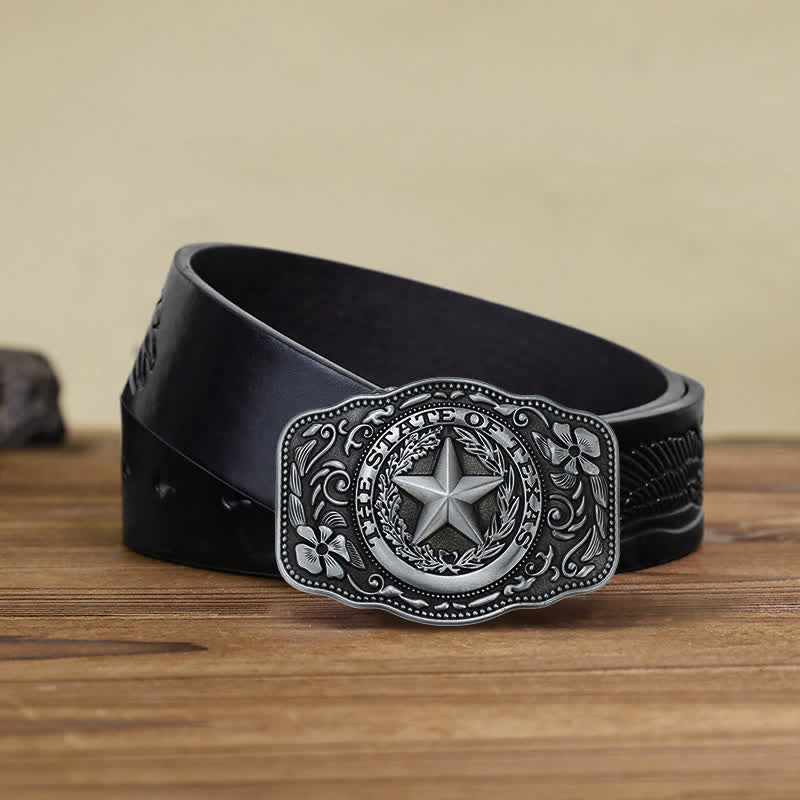 Men's DIY Five Star Texas State Buckle Leather Belt