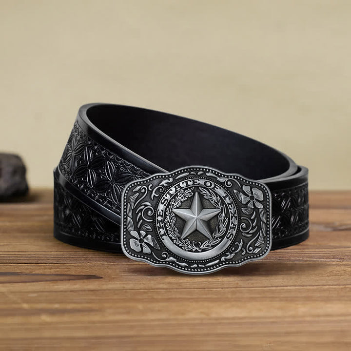 Men's DIY Five Star Texas State Buckle Leather Belt