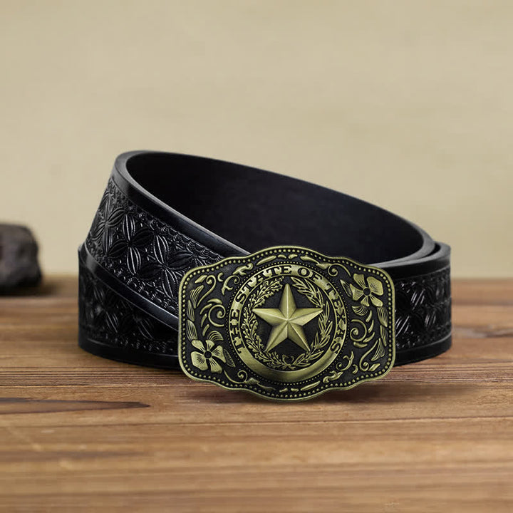 Men's DIY Five Star Texas State Buckle Leather Belt