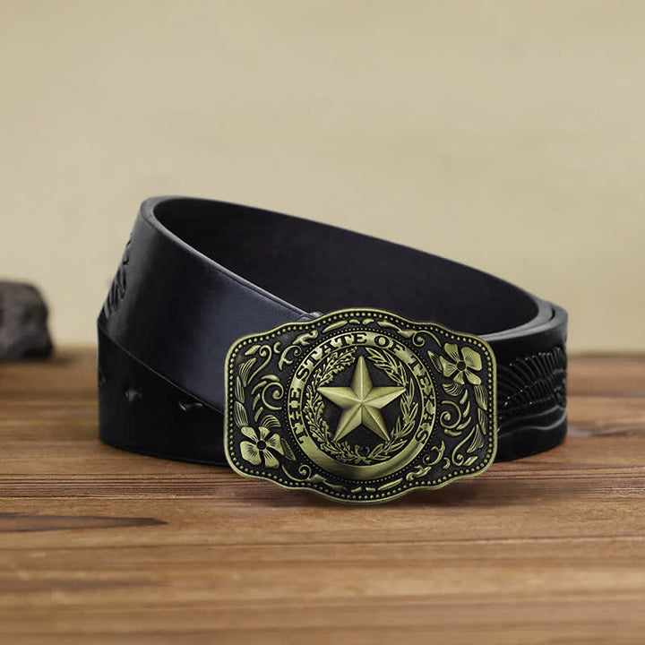 Men's DIY Five Star Texas State Buckle Leather Belt