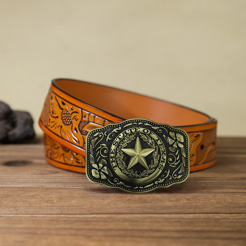 Men's DIY Five Star Texas State Buckle Leather Belt