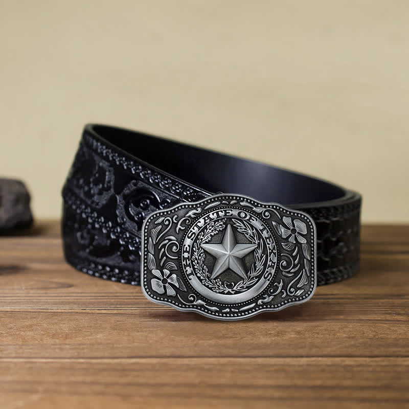 Men's DIY Five Star Texas State Buckle Leather Belt