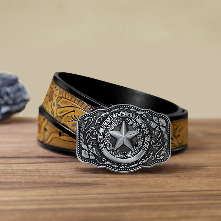 Men's DIY Five Star Texas State Buckle Leather Belt