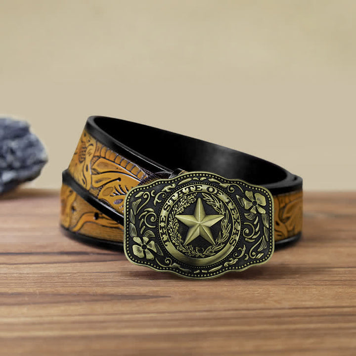 Men's DIY Five Star Texas State Buckle Leather Belt