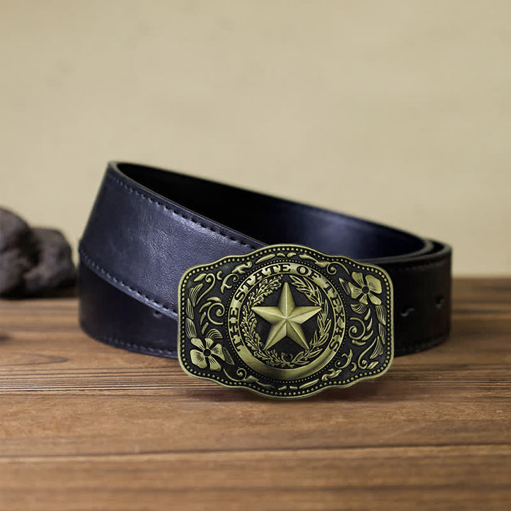 Men's DIY Five Star Texas State Buckle Leather Belt