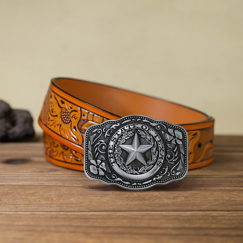 Men's DIY Five Star Texas State Buckle Leather Belt