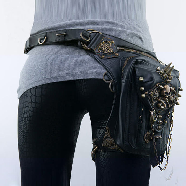 Gothic Retro Steampunk Skull & Studded Crossbody Waist Bag