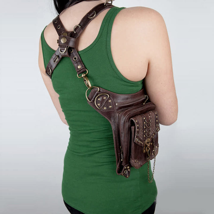 Travel Brown Gothic Chain Steampunk Waist Leg Bag