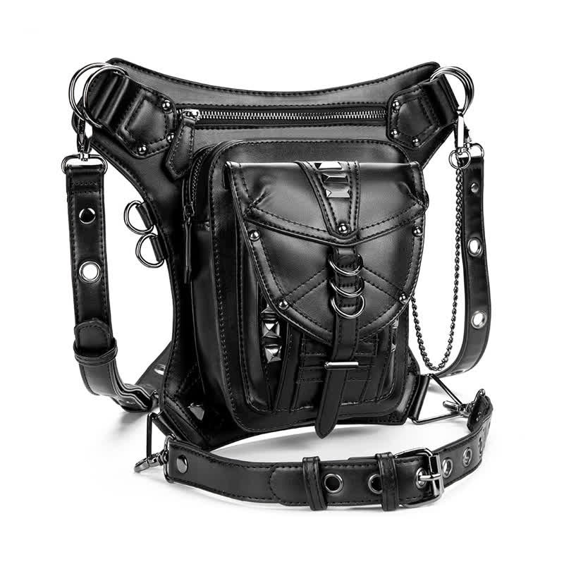 Black Motorcycle Punk Rivet Steampunk Waist Leg Bag