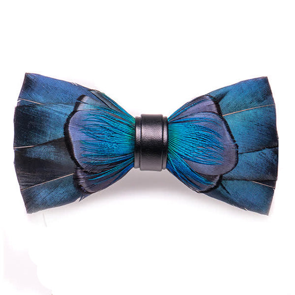 Cascading Navy Feather Bow Tie with Lapel Pin