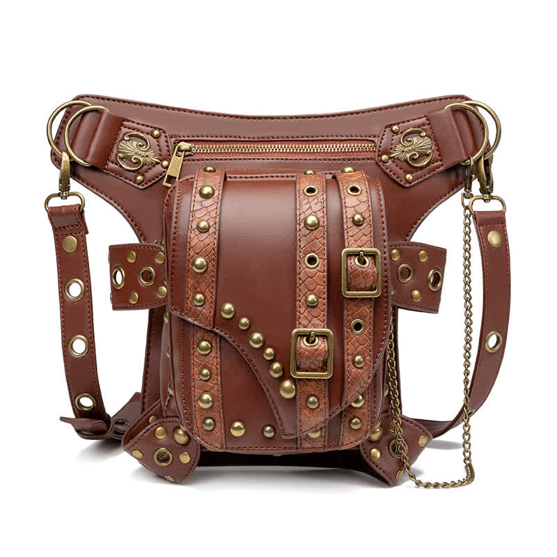 Brown Rock Motorcycle Chain Shoulder Waist Leg Bag