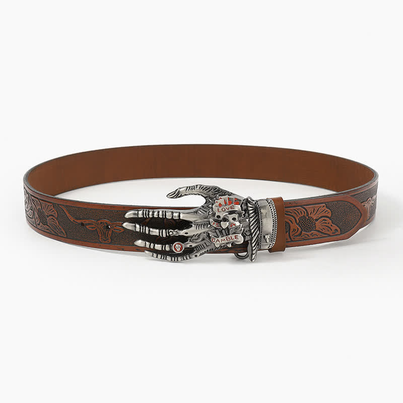 Men's Funky Skull Ghost Hand Bone Leather Belt