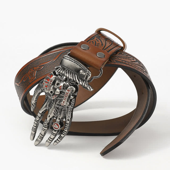 Men's Funky Skull Ghost Hand Bone Leather Belt