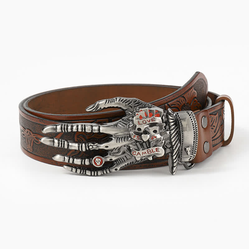 Men's Funky Skull Ghost Hand Bone Leather Belt