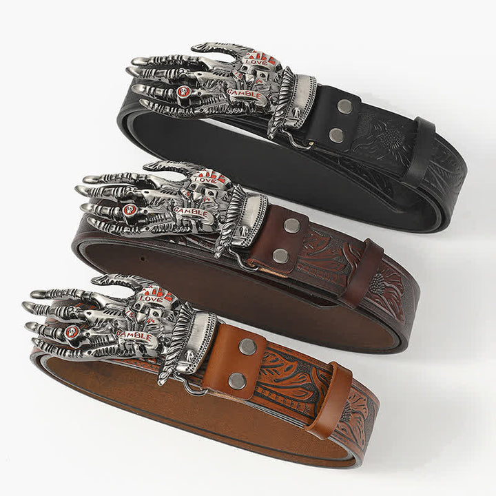 Men's Funky Skull Ghost Hand Bone Leather Belt