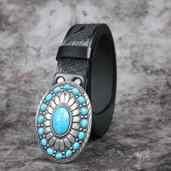 Men's Vintage Bohemia Turquoise Stone Leather Belt