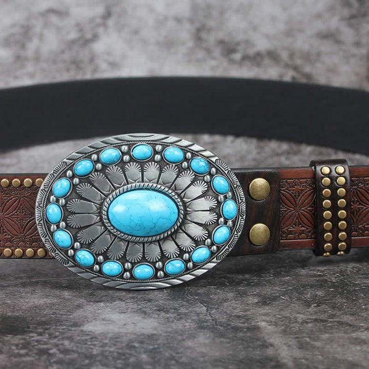 Men's Vintage Bohemia Turquoise Stone Leather Belt