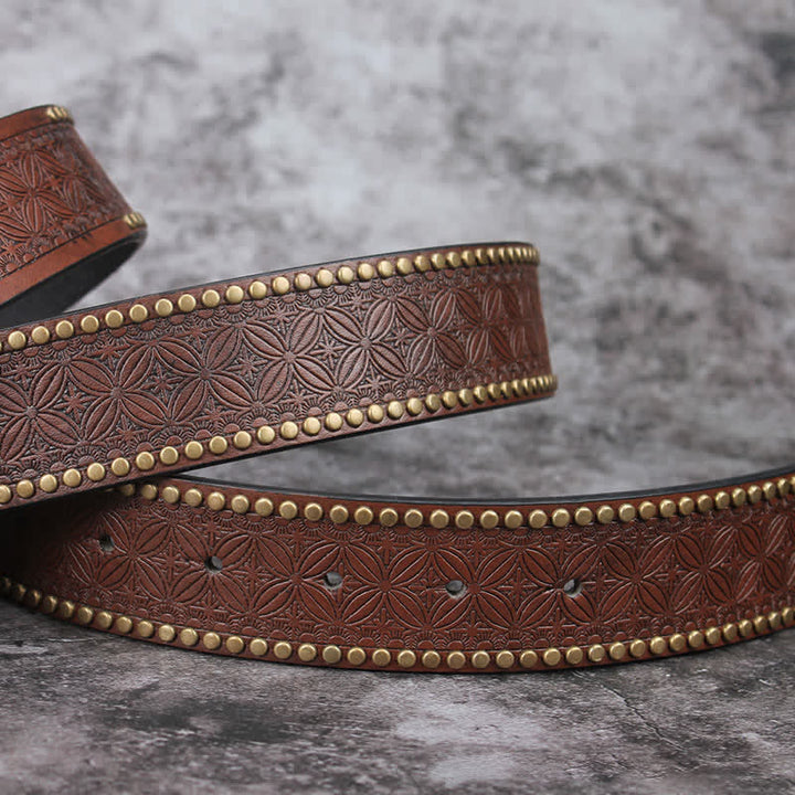 Men's Hollow Out Buckle Turquoise Inlaid Leather Belt