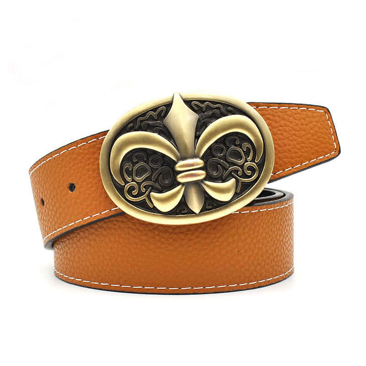 Men's Bronze Symbol Cross Buckle Leather Belt