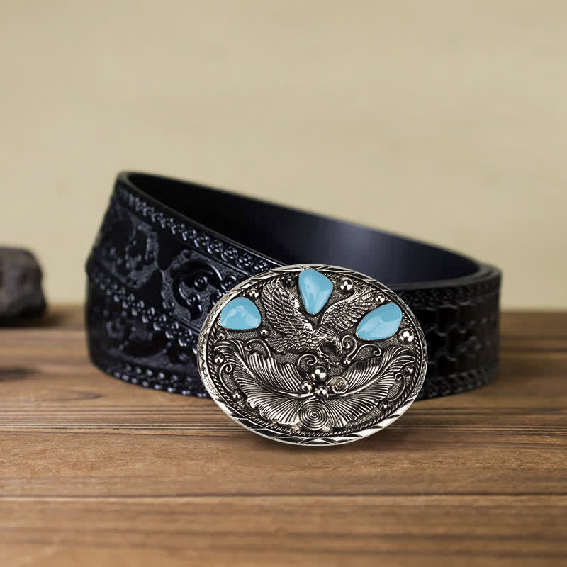 Men's DIY Horse Eagle Faux Turquoise Buckle Leather Belt