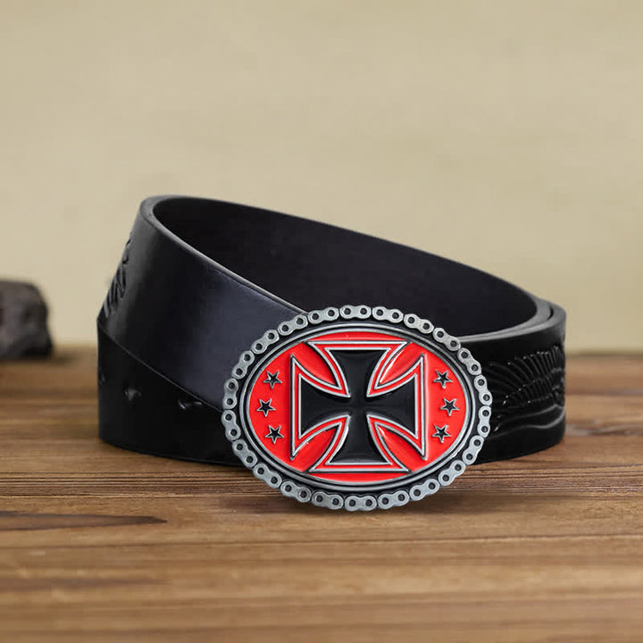 Men's DIY Religion Cross Motorcycle Buckle Leather Belt