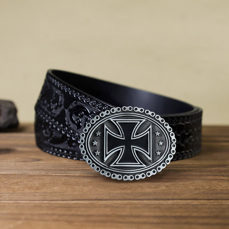 Men's DIY Religion Cross Motorcycle Buckle Leather Belt