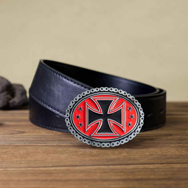 Men's DIY Religion Cross Motorcycle Buckle Leather Belt