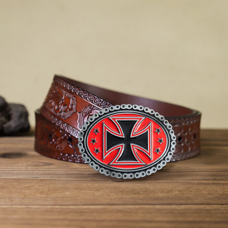 Men's DIY Religion Cross Motorcycle Buckle Leather Belt