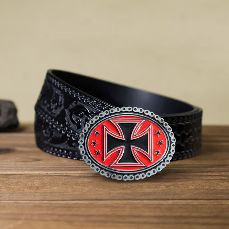 Men's DIY Religion Cross Motorcycle Buckle Leather Belt