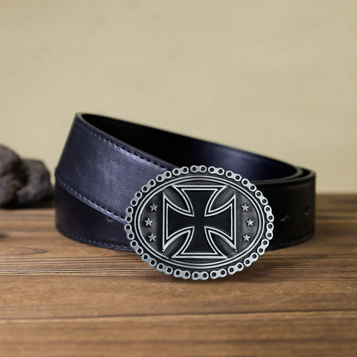 Men's DIY Religion Cross Motorcycle Buckle Leather Belt