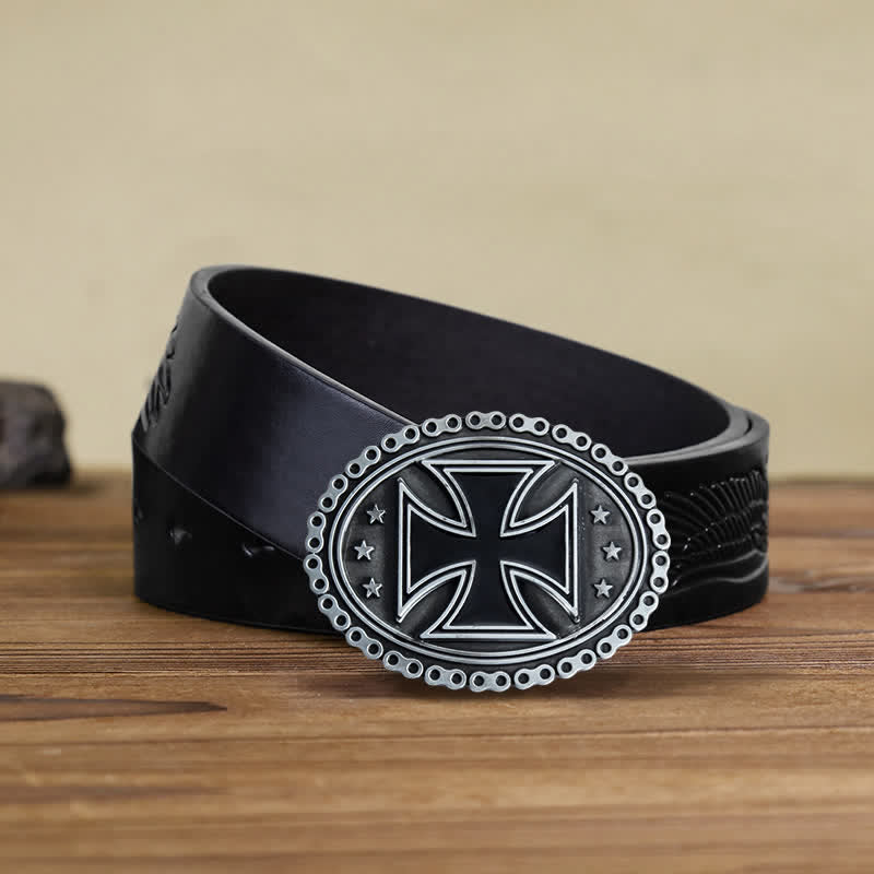 Men's DIY Religion Cross Motorcycle Buckle Leather Belt