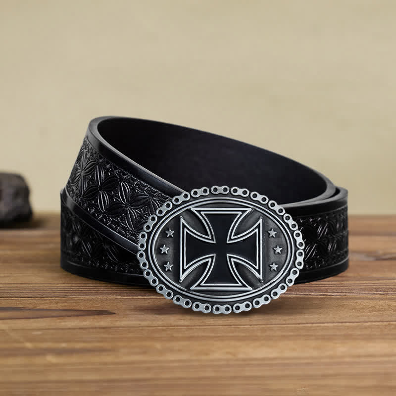 Men's DIY Religion Cross Motorcycle Buckle Leather Belt