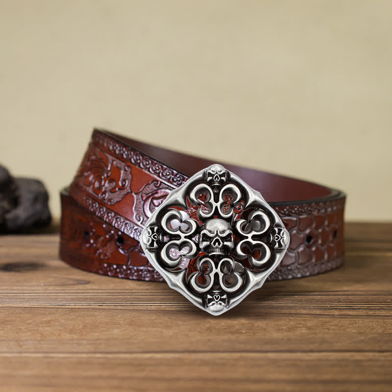 Men's DIY Rock Hollow Out Skull Buckle Leather Belt