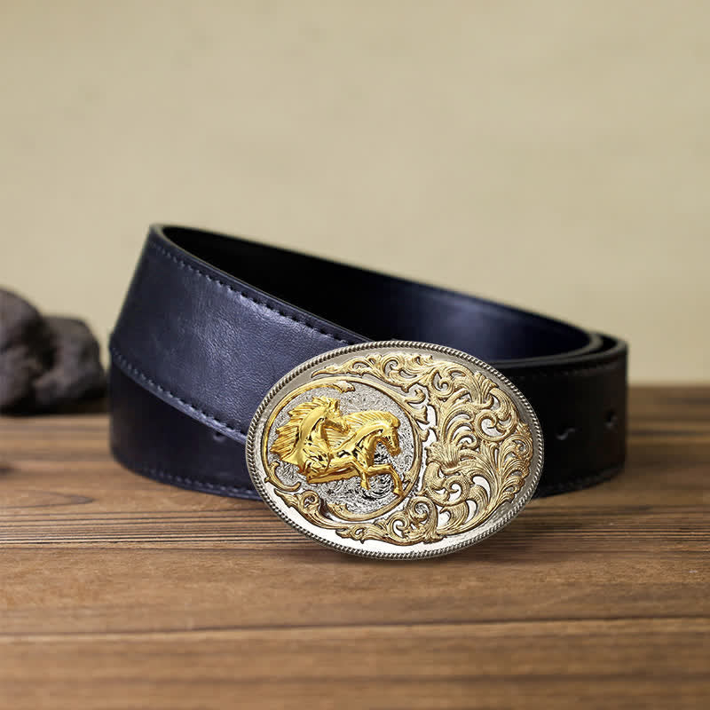 Men's DIY Luxury Gold Horse Head Buckle Leather Belt