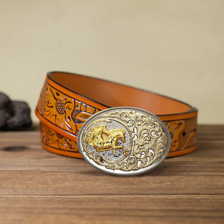 Men's DIY Luxury Gold Horse Head Buckle Leather Belt