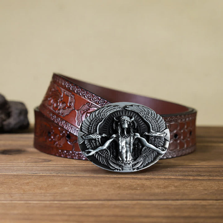 Men's DIY Indian Great Spirit Buckle Leather Belt