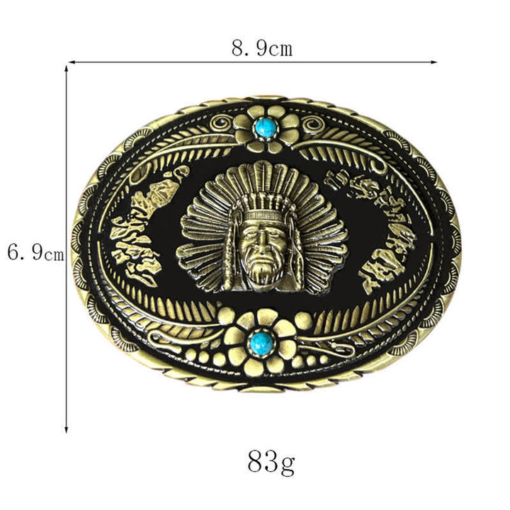 Men's DIY Indian Chief Turquoise Buckle Leather Belt