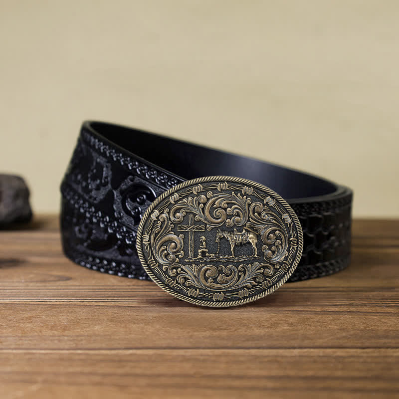 Men's DIY Horseman Kneeling Buckle Leather Belt