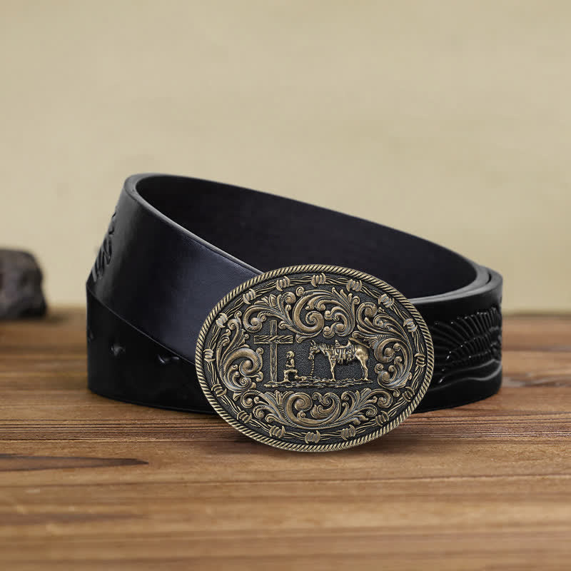 Men's DIY Horseman Kneeling Buckle Leather Belt