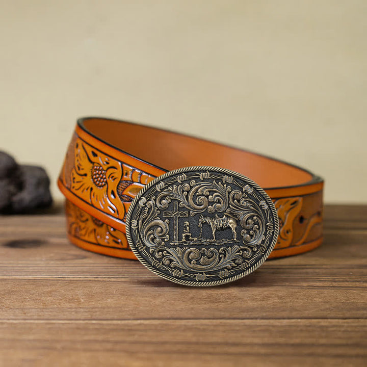 Men's DIY Horseman Kneeling Buckle Leather Belt