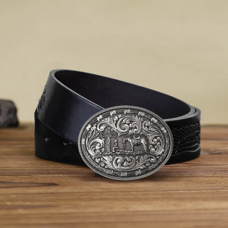 Men's DIY Horseman Kneeling Buckle Leather Belt