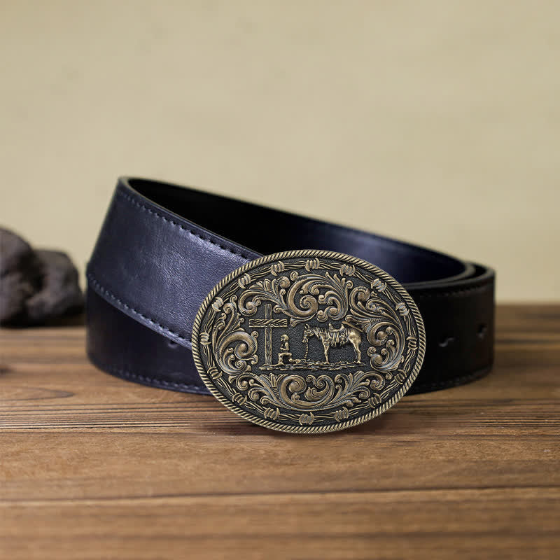 Men's DIY Horseman Kneeling Buckle Leather Belt