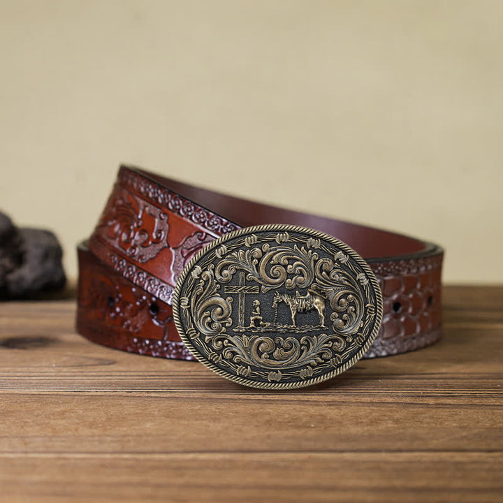 Men's DIY Horseman Kneeling Buckle Leather Belt