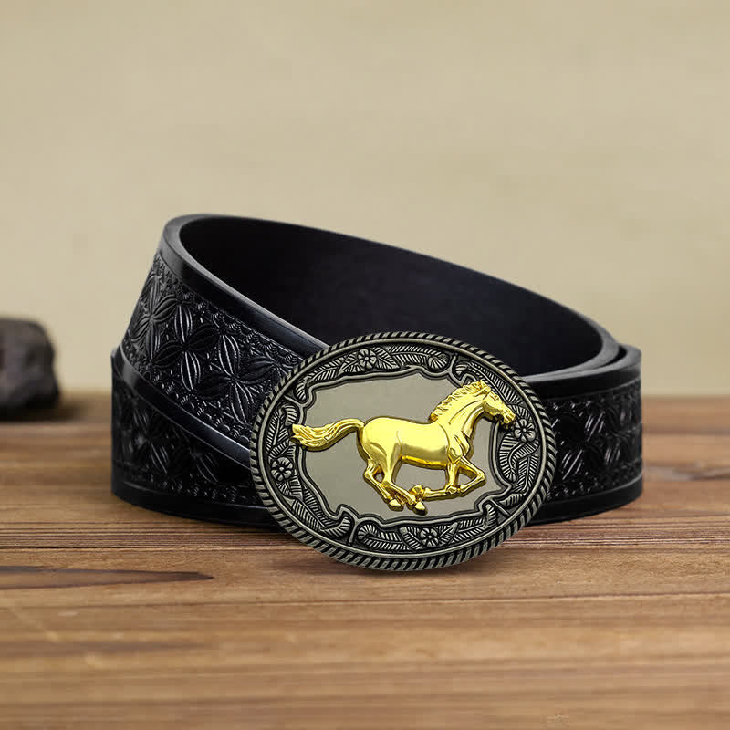 Men's DIY Horse Bull Animal Buckle Leather Belt