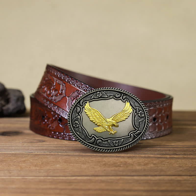 Men's DIY Eagle Horse Bull Animal Buckle Leather Belt