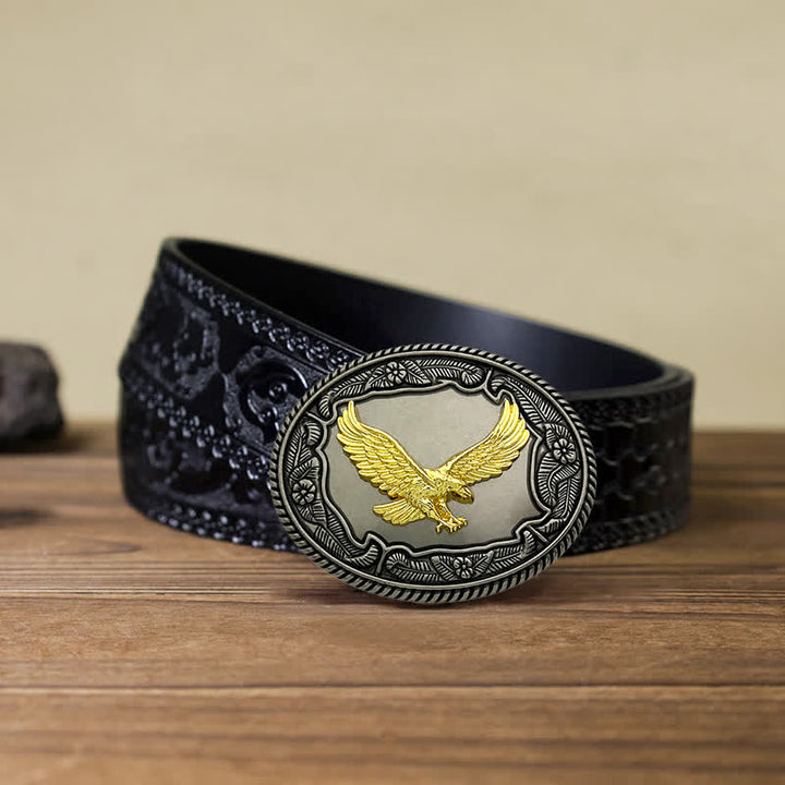 Men's DIY Eagle Horse Bull Animal Buckle Leather Belt