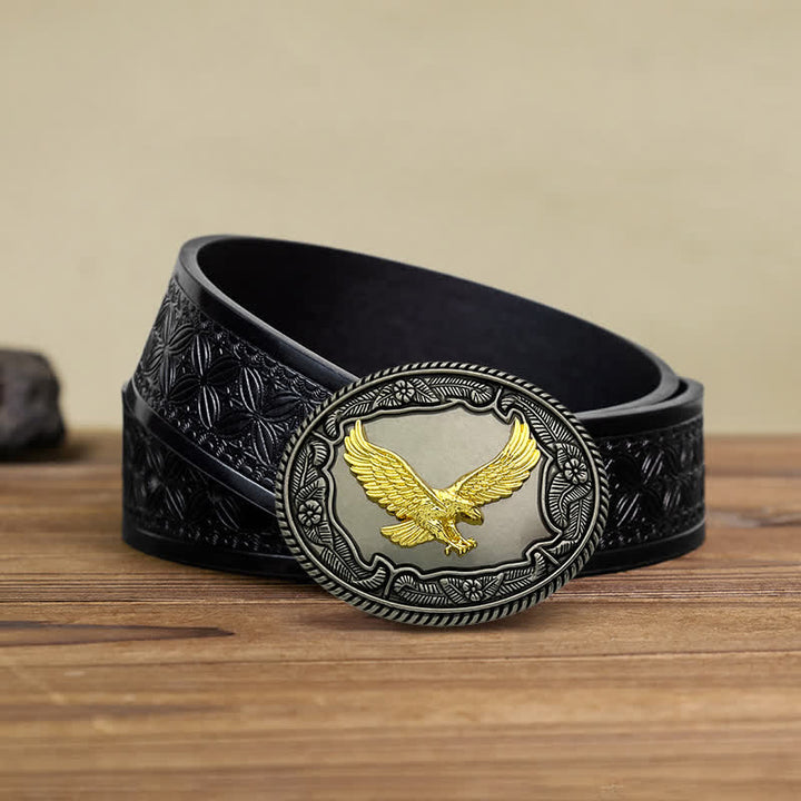 Men's DIY Eagle Horse Bull Animal Buckle Leather Belt